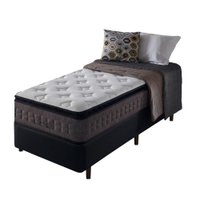 Cama Box Solteiro King Preto + Colchão Molas Ensacadas Visco Gel Nashville Pillow Top 96x203x67cm