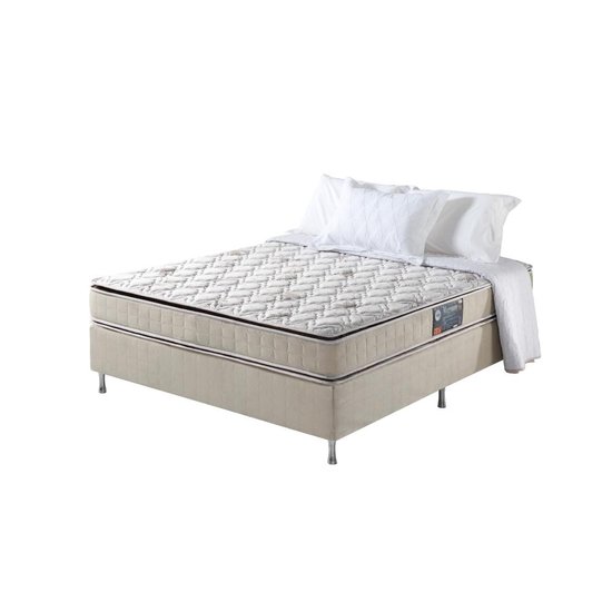 Cama Box Viúva Bege + Colchão Espuma D70/D28 2 Pillow Top Orleans 128x188x63cm