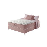 Cama Box Casal Rose + Colchão Molas Ensacadas Visco Gel Charlotte 138x188x73cm