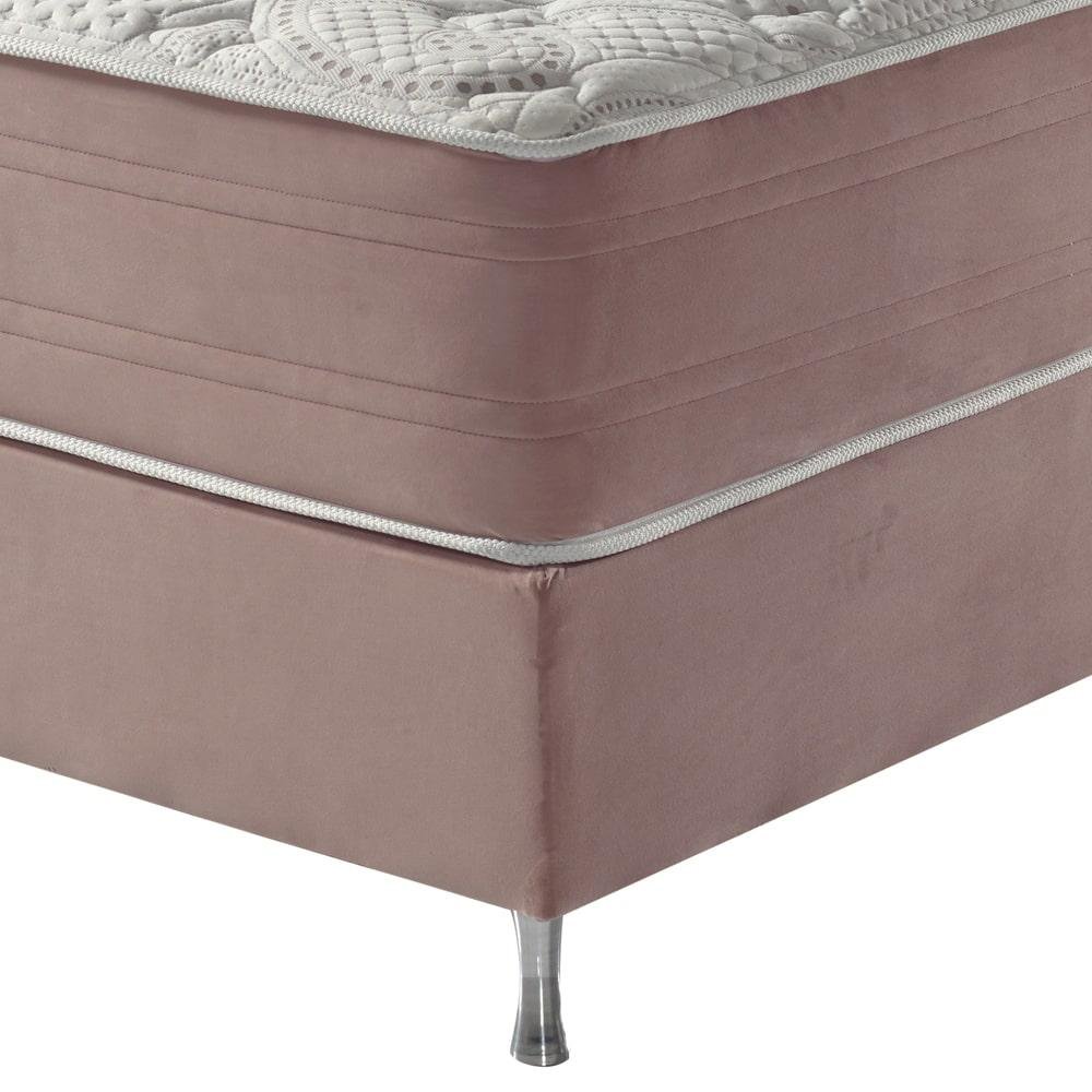 Cama Box Casal Rose + Colchão Molas Ensacadas Visco Gel Charlotte