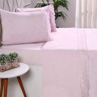 Jogo de Cama Queen 4 Pçs Bordado Inglês Rosê Quartz