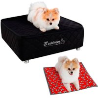 Cama Box Caminha Pet + Lençol Impermeável e Colchonete Almofada Cachorro e Gato Courvin Preto/Vermelho