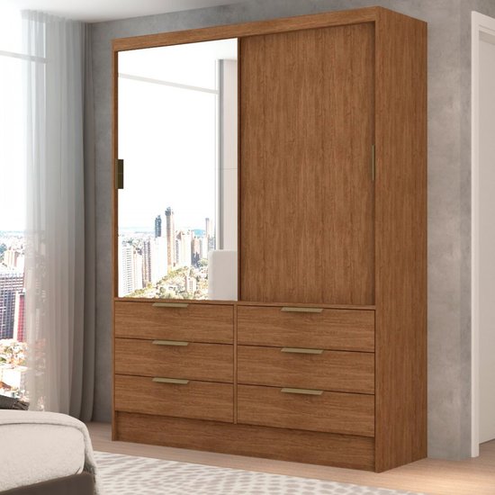 Guarda-Roupa Solteiro Taylor 2 Portas de Correr 6 Gavetas com Espelho
