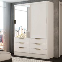 Guarda-Roupa Solteiro Taylor 2 Portas de Correr 6 Gavetas com Espelho