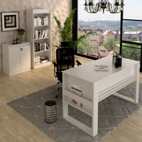 Conjunto Home Office 3 Peças 1 Mesa com Chave, 1 Estante para Livros e 1 Armário para Escritório