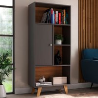 Estante para Livros 1 Porta 4 Nichos - Cinza