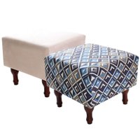 Kit com 2 Puff Banqueta Quadrado Pés Madeira 40x40cm BF Colchões