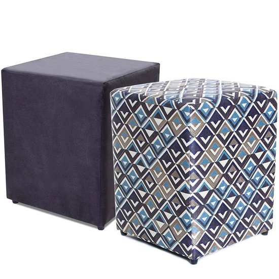Kit 2 Puffs Decorativo Quadrados 45x35x35cm Estampado BF Colchões