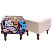 Kit com 2 Puff Banqueta 40x40cm Quadrado Decorativo Pés Madeira BF Colchões