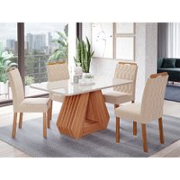 Conjunto Sala de Jantar Ágata Tampo em MDF e Vidro Com 4 Cadeiras Paola Cimol