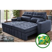 Sofá Retrátil e Reclinável 2,20m Molas Ensacadas e Costura Tripla Cama inBox Japão Velusoft Azul