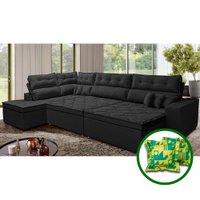Sofá de Canto Retrátil e Reclinável Esquerdo 3,00x2,36m Molas Cama inBox Espanha Velusoft Preto