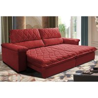 Sofá Retrátil e Reclinável 2,95m Molas Ensacadas Cama inBox Big Home com Bordado Velusoft Vermelho
