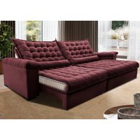 Sofá Retrátil e Reclinável 3,15m Molas Ensacadas Cama inBox Big Space com Bordado 3D Velusoft Vinho
