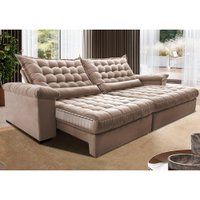Sofá Retrátil e Reclinável 3,15m Molas Ensacadas Cama inBox Big Space com Bordado 3D Velusoft Bege