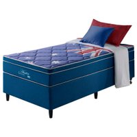 Cama Box Solteiro Azul + Colchão Molas Superlastic Austin 88x188x68cm