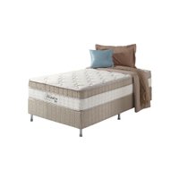 Cama Box Solteiro King Bege + Colchão Molas Ensacadas Houston Pillow Inn 96x203x65cm