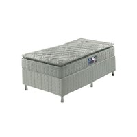 Cama Box Solteiro Cinza + Colchão Ortopedico Espuma D33 Pillow Top Hanover One 88x188x59cm