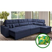 Sofá de Canto Retrátil e Reclinável Direito 3,40x2,36m Molas Cama inBox Espanha Velusoft Azul
