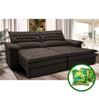 Sofá Retrátil e Reclinável 2,12m Molas Ensacadas Cama inBox Alemanha de Viscoelástico Velusoft Café
