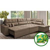 Sofá de Canto Retrátil e Reclinável Direito 3,40x2,36m Molas Cama inBox Espanha Velusoft Castor