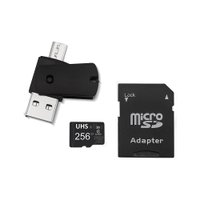 Kit 4 em 1 Cartão de Memória 256GB Ultra High Speed-I U3 + Adptador USB/OTG Tipo C + Adaptador SD - MC154