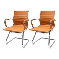 Kit 2 Cadeiras De Escritório Fixas Stripes Charles Eames Eiffel Caramelo