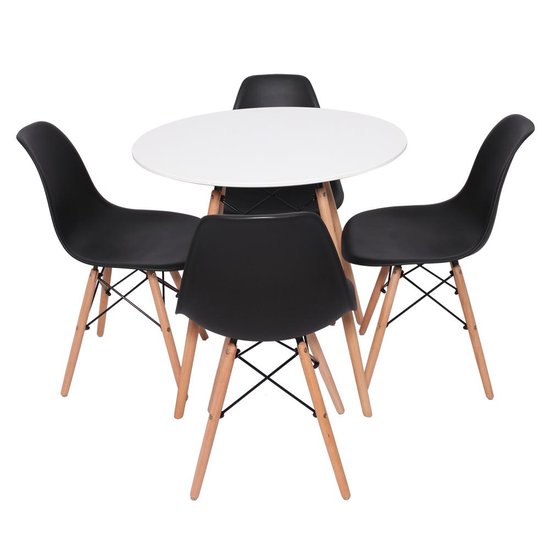 Kit 4 Cadeiras Eiffel pretas + Mesa Redonda 70cm branco