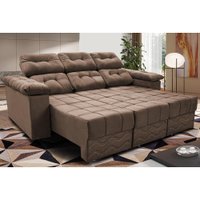 Sofa Itália 2,60 Mts Retrátil e Reclinavel Tecido Suede Castor - Cama InBox
