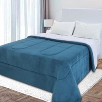 Coberdrom Queen Edredom Dupla-Face Soft Aveludado e Sherpa Tipo Lã 240x240cm - BF Colchões Azul