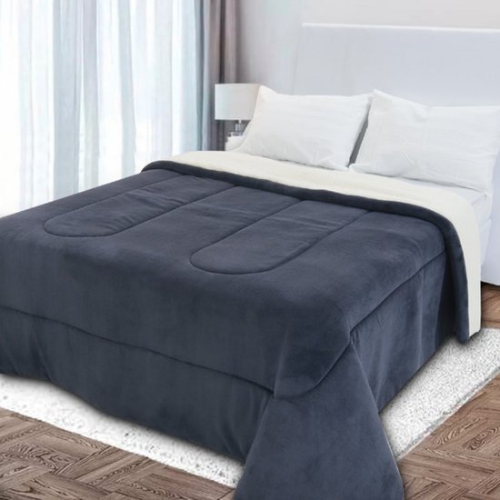 Coberdrom Queen Edredom Dupla-Face Soft Aveludado e Sherpa Tipo Lã 240x240cm - BF Colchões Azul