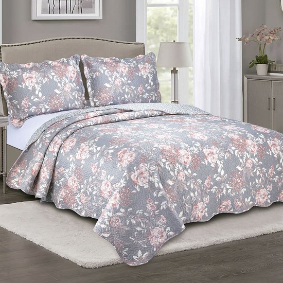 Colcha Cobre Leito Casal 3 Peças Dupla Face Estampada Camesa Brisa