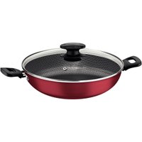 Wok em Alumínio 28cm Tramontina Antiaderente Panela com Tampa e Alças 3,3L Vermelha
