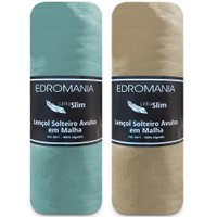 Kit 2 Jogos de Cama Lençol Solteiro 100 Algodão com Elástico Edromania Emcompre Verde Retro Bege