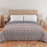 Edredom Casal de Malha 100 Algodão e Plush Dupla Face Antialérgico 235x240cm - BF Colchões Geometrico Cinza