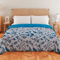 Edredom Casal de Malha 100 Algodão e Plush Dupla Face Antialérgico 235x240cm - BF Colchões Folhas Azuis