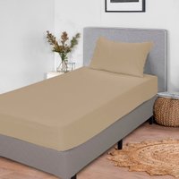 Jogo de Cama Lençol Solteiro 100 Algodão com Elástico Edromania Emcompre Bege