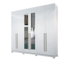 Guarda-Roupa Casal com Pés e Espelho 6 Portas 4 Gavetas Imaginare Santos Andirá Branco