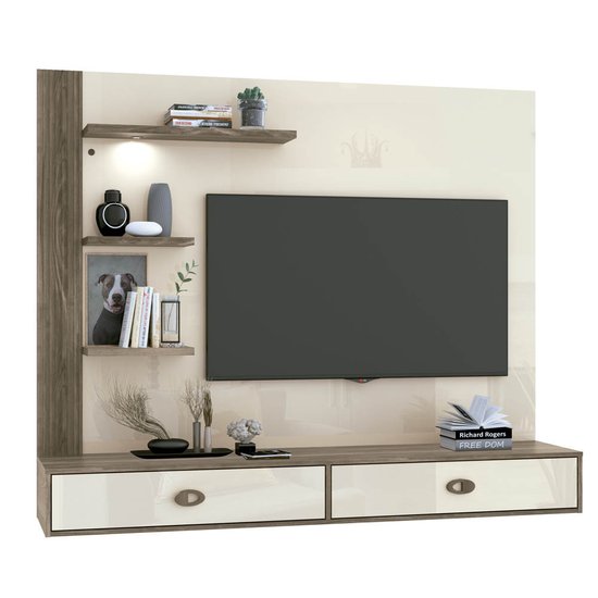 Painel Para Tv Ripado Até 55 Polegadas 1,80m Ferrara Com Lâmpada Led