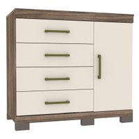 Comoda Sapateira Havana Plus 1 Porta 4 Gavetas  c/ Pes Santos Andirá Castanho com Off White