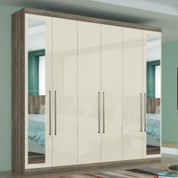 Guarda Roupa Casal com Espelho 6 portas 4 Gavetas Imaginare Santos Andira Castanho/Off White