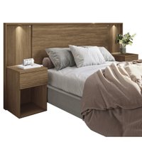 Cabeceira Casal com mesa de cabeceira com led Bourbon Santos Andira Jatobá