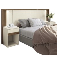 Cabeceira Casal com mesa de cabeceira com led Bourbon Santos Andira Jatobá/Areia