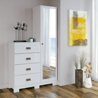 Cômoda Estilo 1 porta 4 gavetas com Espelho e Pés Santos Andirá Branco