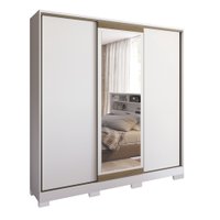 Guarda Roupa Casal com Espelho e Pés 3 Portas de Correr 3 Gavetas Oasis Santos Andirá Branco