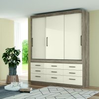 Guarda Roupa Casal 3 Portas Correr 9 Gavetas Click Santos Andira Castanha/ Off White