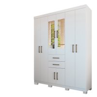 Guarda Roupa Casal com Pés e Espelho 8 Portas 2 Gavetas Verona Santos Andira Branco