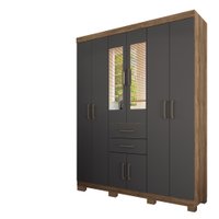 Guarda Roupa Casal com Pés e Espelho 8 Portas 2 Gavetas Verona Santos Andira Atacama/Grafite