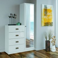 Cômoda Estilo 1 Porta 4 Gavetas com Espelho Santos Andirá Branco