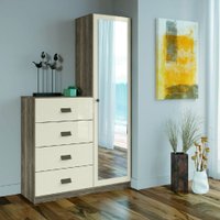 Cômoda Estilo 1 Porta 4 Gavetas com Espelho Santos Andirá Castanho